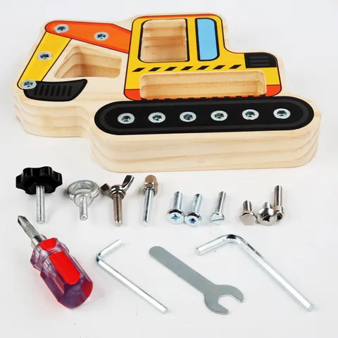Wooden Children Educational Toy Excavator Ship Nut Screwing Busy Board Fine Motor Skill Early Education Learning Toy