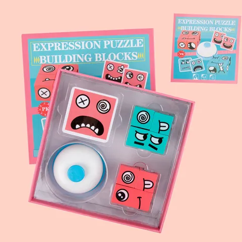 Bloques de Cubo Rubik Cambiantes de Cara de Madera Niños Juego de Mesa Educativo Juego de Mesa Interactivo para Padres e Hijos