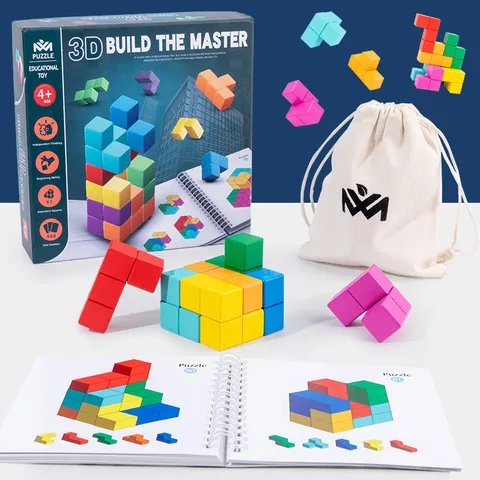 Children Educational 3D Construction Master Building Blocks Wooden Puzzle Early Learning Toy Kids Brain Game Gift