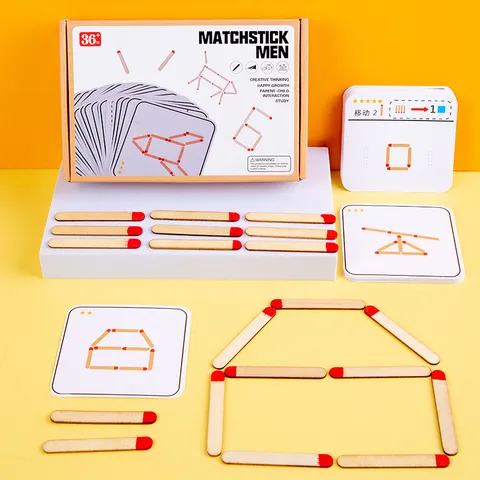 Wooden Matchstick Puzzle Game Kids Educational Logical Thinking Math Teaching Aid Toy Montessori Brain Teaser Gift