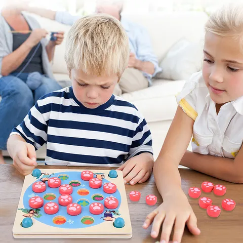 Wooden Multifunctional 4 in 1 Memory Chess Board Game Kids Educational Montessori Toy Family Interactive Tabletop Toy