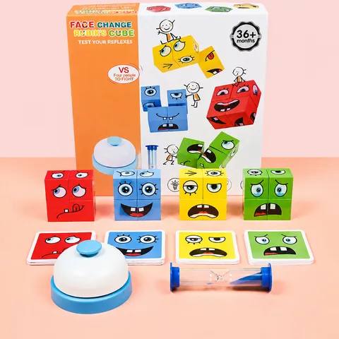 Bloques de Construcción de Cubo Mágico Cambiante de Cara de Madera Rompecabezas Juego de Mesa Educativo Juguete Interactivo para Niños Regalo