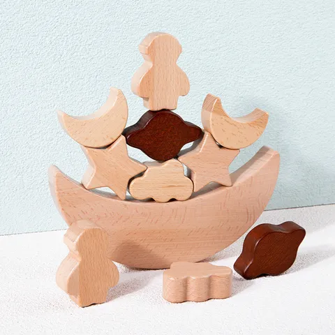 Blocchi di Costruzione in Legno Luna Equilibrio Gioco Bambini Giocattolo Educativo Montessori Gioco da Tavolo Regalo