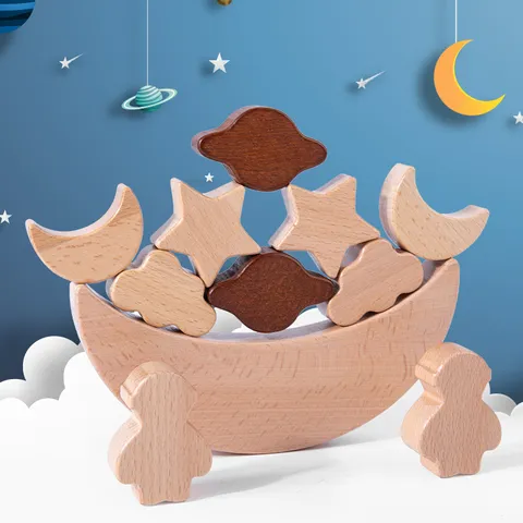 Blocchi di Costruzione in Legno Luna Equilibrio Gioco Bambini Giocattolo Educativo Montessori Gioco da Tavolo Regalo