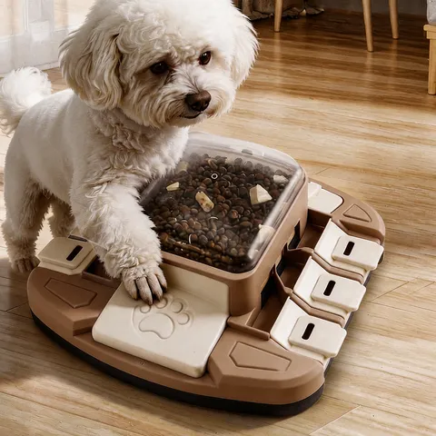 Interactive Pet Puzzle Toy Slow Feeder Dog Cat Treat Dispenser Slider Slow Eating Training Bowl