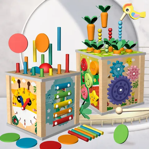 Wooden Multifunctional Nine In One Treasure Box Educational Toy Shape Matching Pull Radish Learning Toys For Kids