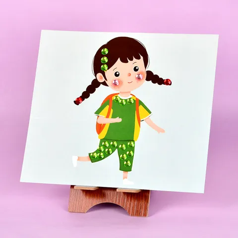 Kit di Artigianato Artistico con Pittura Diamantata e Adesivi Pompon per Bambini Giocattolo Educativo Fatto a Mano