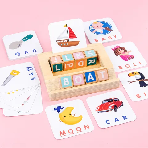 Enfants Bois Alphabet Anglais Jeu D'Épellation De Mots Jouet Éducatif Montessori Apprentissage Précoce Blocs De Lettres Avec Boîte De Cartes