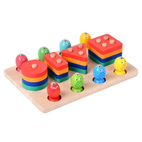 Montessori Holz Formensortierung Puzzle Magnetisches Angelspiel Frühe Lernspielzeuge Für Kinder