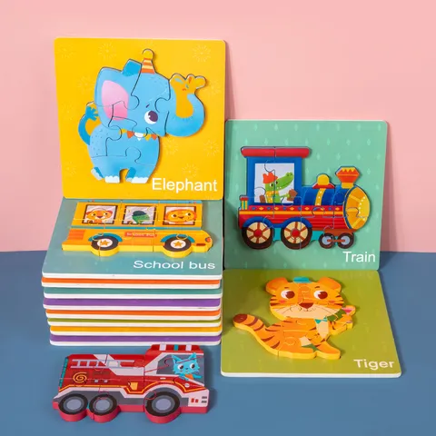 Tavola Puzzle con Animali e Veicoli Cartoon in Legno Giocattolo Educativo Precoce per Bambini