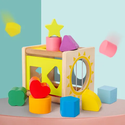 Wooden Shape Sorting Box Educational Toy Geometric Blocks Early Learning Color Recognition Shape Matching Toy For Baby Kids