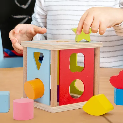 Wooden Shape Sorting Box Educational Toy Geometric Blocks Early Learning Color Recognition Shape Matching Toy For Baby Kids