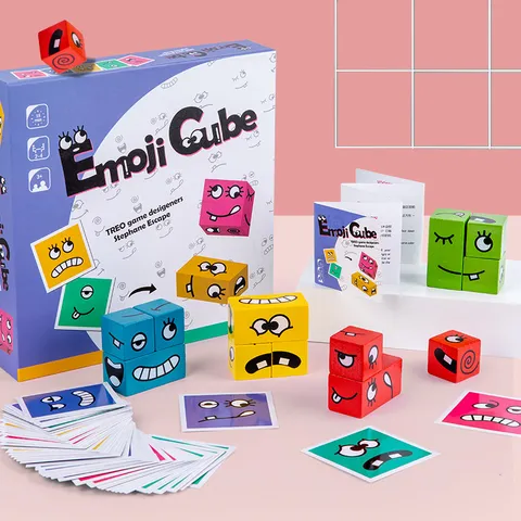 Bloques de Construcción de Madera Cubo Mágico Cambiante de Rostros Juguete Puzzle Educativo Para Niños