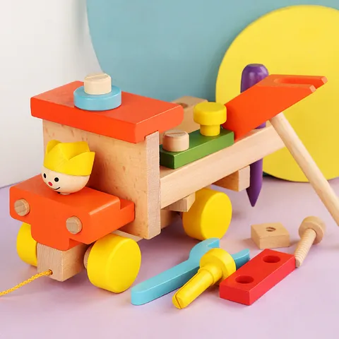 Wooden Educational Dismantling Screw Car Toy Kids Early Learning Colorful Puzzle Building Blocks Construction Toy Gift
