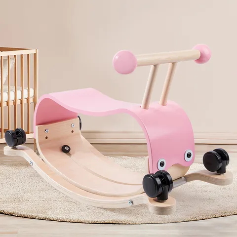 Hölzernes 2-in-1 Baby Schaukelpferd Laufrad Kinder Rutschauto Anti-Kipp Kleinkind Lauflernhilfe Spielzeug