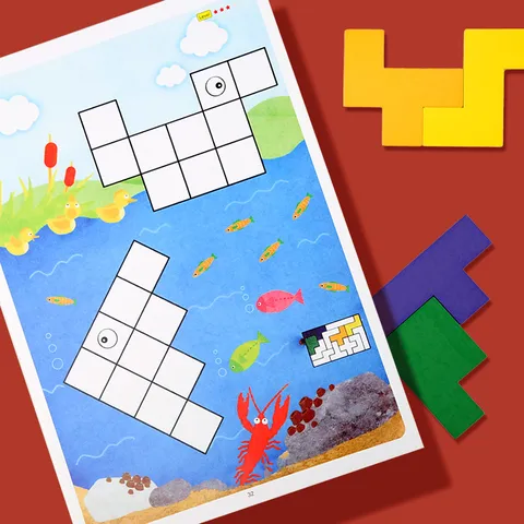Kids Wooden Educational Puzzle Toy Russian Pentomino Blocks Colorful Geometric Shape Matching Game Brain Teaser Gift