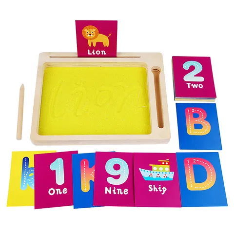 Hölzernes Sand-Buchstaben-Zeichenbrett Spielzeug Kinder Frühförderung Lernhilfe Alphabet Zahlenkarte Stiftsteuerung