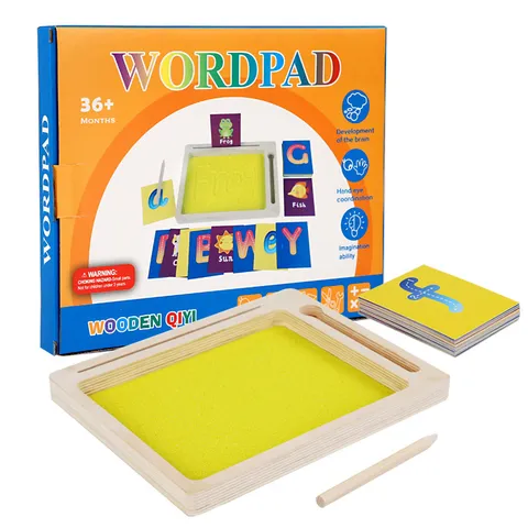 Hölzernes Sand-Buchstaben-Zeichenbrett Spielzeug Kinder Frühförderung Lernhilfe Alphabet Zahlenkarte Stiftsteuerung
