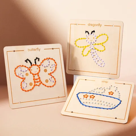 Kinder Holz Schnürkarte Stickgarn Lernspielzeug Frühes Lernen Feinmotorik Montessori Spiel für Kinder
