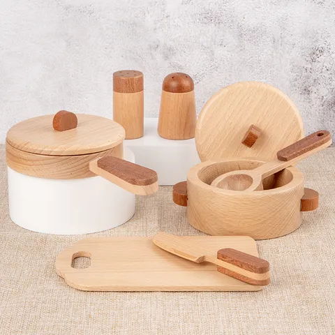 Bambini Set Giocattolo Cucina Gioco di Ruolo in Legno Legno di Faggio Utensili da Cucina Simulazione Frutta Verdura Giocattoli Educativi