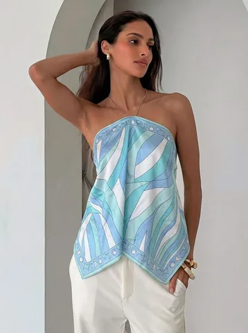 Sexy Damen Neckholder Top Geometrischer Druck Rückenfrei Ärmellose Polyester Strand Cami Top Lässiges Streetwear Oberteil
