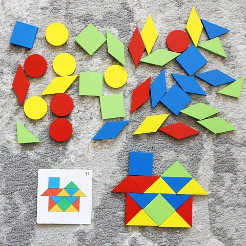 Kids Educational Mirror Geometric Puzzle Montessori Wooden Tangram Learning Toy Kids Spatial Cognition Training Game Gift