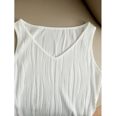 Women Casual White V-Neck Cami Tank Top Slim Fit Ribbed Knit Ruched Sleeveless Inner Base Camisole For Office Daily Wear
