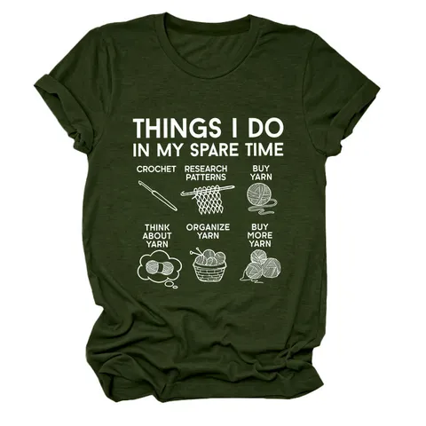 Women's Casual Cotton Blend T-Shirt Spare Time Crochet Theme Funny Letter Print Crew Neck Short Sleeve Top Tee