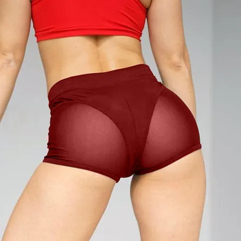 Women High Waisted Mesh Splicing Tight Elastic Yoga Sports Shorts Plus Size