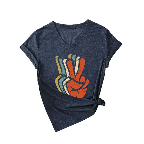 Women V-Neck Short Sleeve Cotton T-Shirt Graphic Print Casual Loose Fit Top Western Fashion Tee For Everyday Commuting Wear