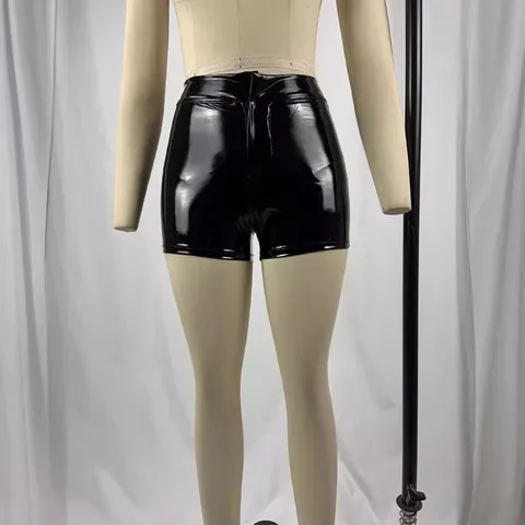 Women's Sexy High Waist PU Leather Shorts Solid Color Bodycon Skinny Hot Pants Fashion Streetwear Clubwear Party Shorts