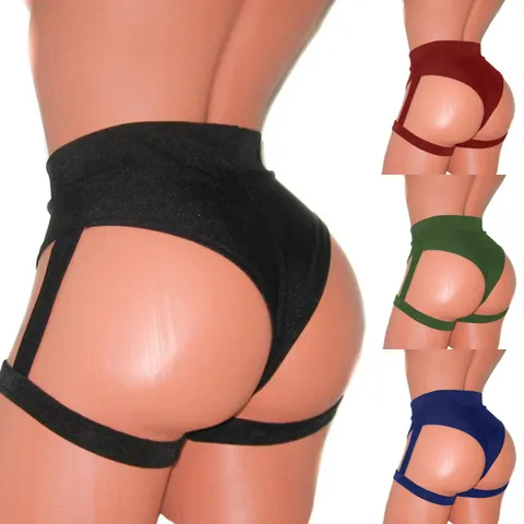 Women's Sexy High Waist Sports Shorts Butt Lifting Lace-Up Athletic Gym Hot Pants Patchwork Design Polyester Bottom
