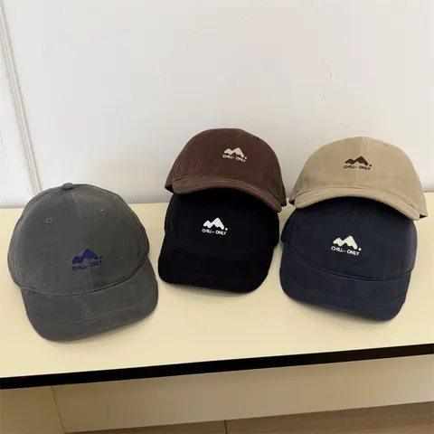 Mountain Embroidery Short Brim Baseball Cap Washed Polyester Cotton Sun Hat Outdoor Casual Retro Adjustable Unisex Sport Hat