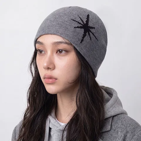 Gorro de Punto con Patrón de Estrellas Estilo Coreano para Mujer Otoño Invierno Gorro Beanie Cálido Moda Callejera Knitted Skull Cap