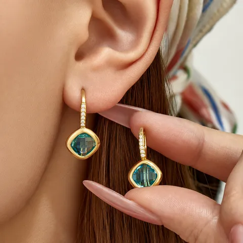 Minimalist Stainless Steel Rhinestone Drop Earrings For Women Geometric Hoop Earrings Bohemian Czech Glass Pendant Jewelry Charm Gift
