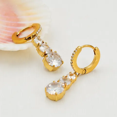 316L Stainless Steel 3-Layer Zirconia Drop Earrings PVD Gold Plated Waterproof Hypoallergenic Light Luxury Jewelry For Women
