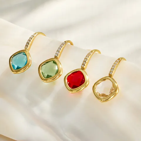 Minimalist Stainless Steel Rhinestone Drop Earrings For Women Geometric Hoop Earrings Bohemian Czech Glass Pendant Jewelry Charm Gift