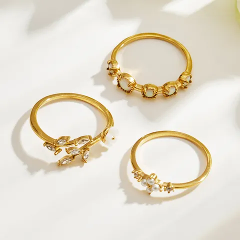 Elegant Stainless Steel Flower Rhinestone Artificial Pearl Open Rings For Women Dainty Minimalist Jewelry Accessory Gift