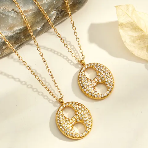 Lussuosa Collana Con Ciondolo in Acciaio Inossidabile Strass Geometrica Vuota Cerchio Doppio Giro Collana Catena per Vacanza Donna Gioielli