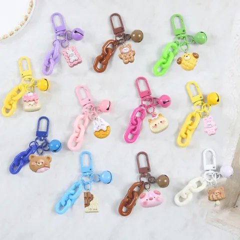 Schattige Tekenfilm Hars Beer Konijn Biscuit Sleutelhanger Hanger Accessoires Kleurrijke Plastic Keten Sleutelhanger Sieraden Geschenk