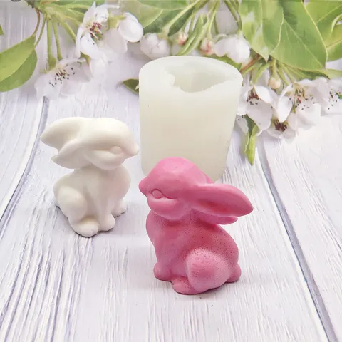 3D Zittend Konijn Siliconen Vorm Schattig Dier Bunny Taart Bakvorm Voor Geurkaars Handgemaakte Zeep Chocolade DIY Knutselen