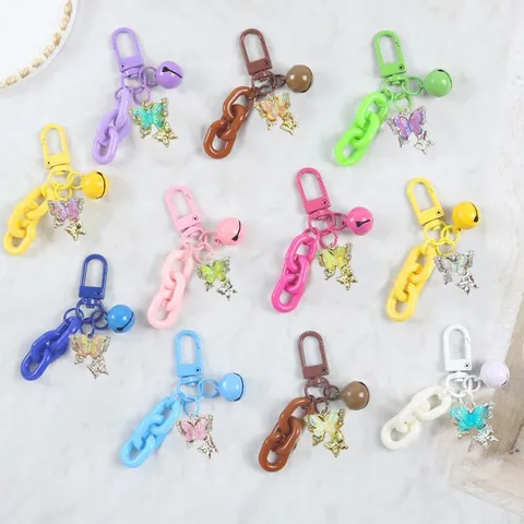 Kleurrijk 3D Vlinder Sleutelhanger Hars Ketting Metalen Tas Bedel Schattig Strass Hanger Sleutelhanger Mode Accessoires