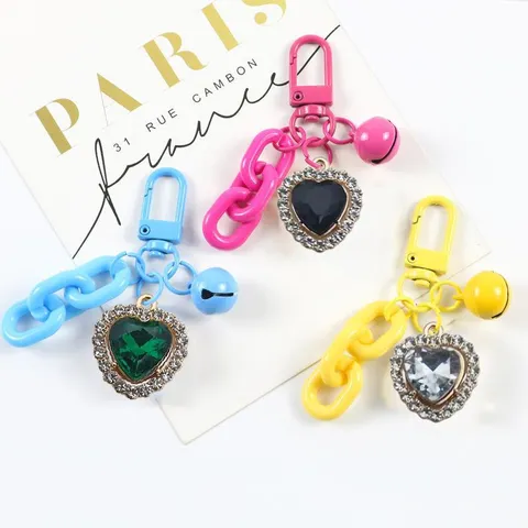 Candy Color Heart Rhinestone Alloy Keychain Cute Fashion Bag Pendant Minimalist Key Ring Gift For Women