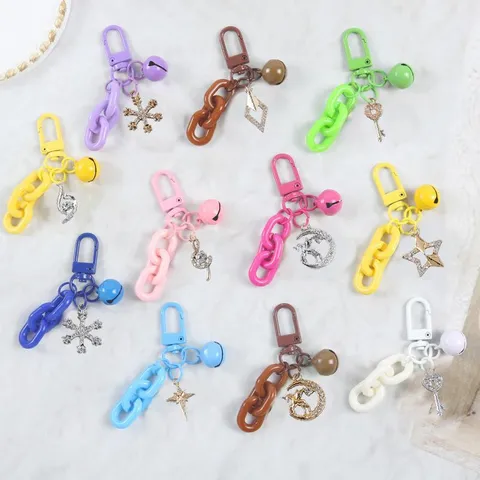 Legering Strass Vijfpuntige Ster Bel Sleutelhanger Kleurrijke Ketting Leuke Tas Hanger Mode Sleutelhanger Sieraden Cadeau