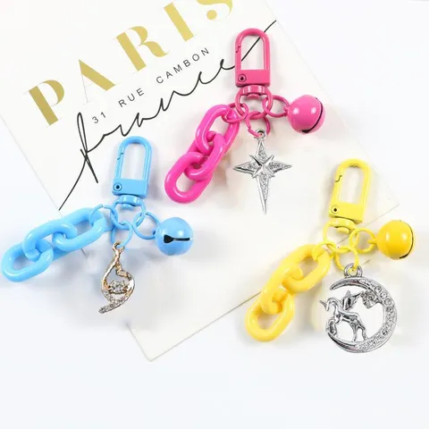 Legering Strass Vijfpuntige Ster Bel Sleutelhanger Kleurrijke Ketting Leuke Tas Hanger Mode Sleutelhanger Sieraden Cadeau