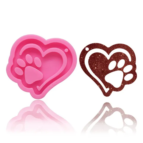 Molde de Silicona DIY Resina Epoxi Cristal Espejo Corazón Pata de Oso Llavero Colgante Herramienta de Manualidades