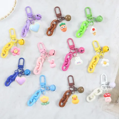 Creative Resin Cartoon Keychain Cute Mushroom Cactus Heart Flower Rabbit Duck Bag Pendant Key Ring Jewelry Gift