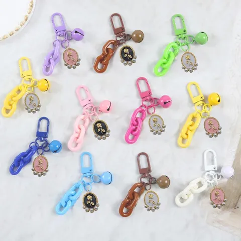 Alloy Rose Flower Pearl Keychain DIY Bag Pendant Bell Key Ring Versatile Car Key Holder Women Fashion Jewelry Accessory