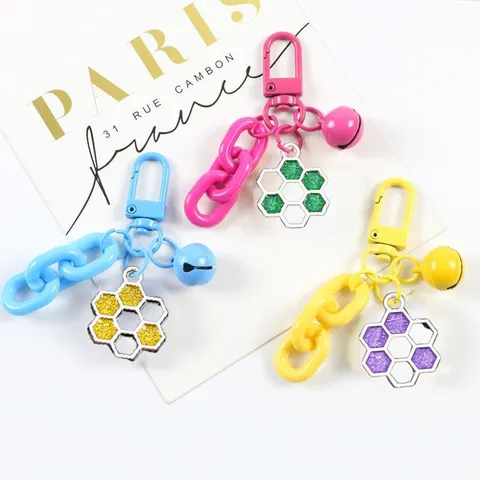 Cute Honeycomb Keychain Cartoon Three-Dimensional Pendant Candy-Colored Bag Charm Versatile Alloy Resin Key Ring Gift