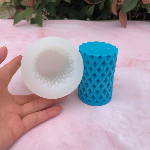 Stampo per Candele in Silicone Cilindrico con Trama a Griglia Bianco Trasparente Fai da Te Strumento per Artigianato in Gesso per Aromaterapia Decorazione Domestica